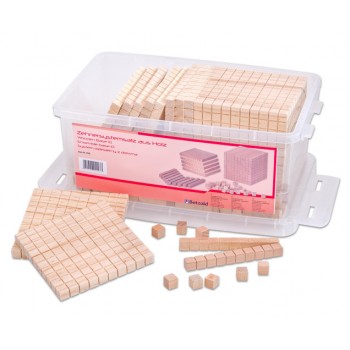 Sistemul zecimal, cuburi baza 10 , din lemn, in cutie de plastic